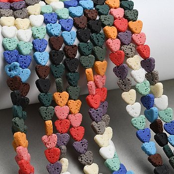 Synthetic Lava Rock Beads Strands, Dyed, Heart, Mixed Color, 5.5~6x6.5x3mm, Hole: 0.7mm, about 65pcs/strand, 14.80''(37.6cm)
