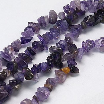 Gemstone Beads Strands, Natural Amethyst, Nugget, 5~12x4~7x2~7mm, Hole: 1mm