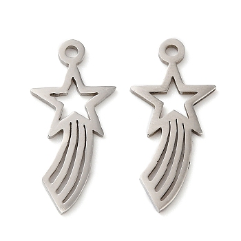 201 Stainless Steel Pendants, Star Charm, Stainless Steel Color, 21x10x1mm, Hole: 1.4mm