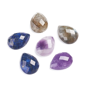 Natural Mixed Gemstone Cabochons, Teardrop, Faceted, 15.5~16x11.5~12x5~5.5mm