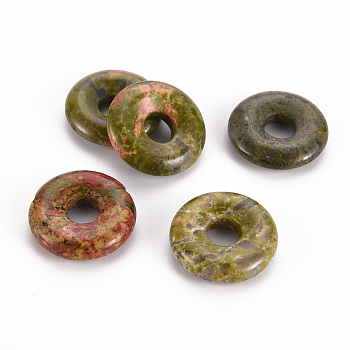 Natural Unakite Pendants, Donut/Pi Disc, 18x4.5~5.5mm, Hole: 5.5mm