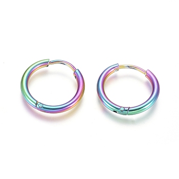 Ion Plating(IP) 304 Stainless Steel Huggie Hoop Earrings, Hypoallergenic Earrings, with 316 Surgical Stainless Steel Pin, Rainbow Color, 12 Gauge, 17x2mm, Pin: 1mm, Inner Diameter: 12mm