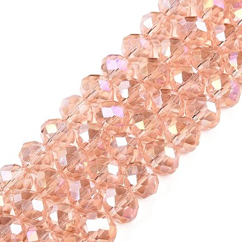 Electroplate Glass Beads Strands, AB Color Plated, Faceted, Rondelle, Misty Rose, 8x6mm, Hole: 1mm, about 64~65pcs/strand, 15.75~16.14 inch(40~41cm)