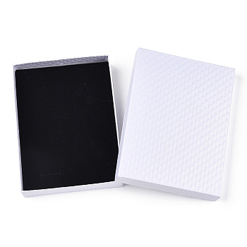Rhombus Textured Cardboard Jewelry Boxes, with Black Sponge, for Jewelry Gift Packaging, Rectangle, White, 16x12x3.2cm, Inside: 15.3×11.3cm.