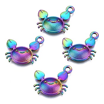 Alloy Pendants, Cadmium Free & Nickel Free & Lead Free, Crab, Rainbow Color, 17x19.5x3.5mm, Hole: 2mm