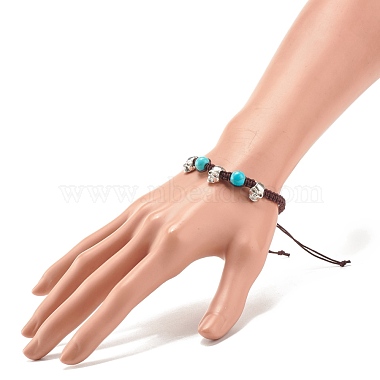 3Pcs Natural Tiger Eye & Lava Rock & Synthetic Turquoise Braided Bead Bracelets Set with Alloy Skull(BJEW-JB08114-02)-3