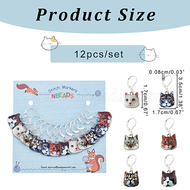 12Pcs 6 Style Zinc Alloy Enamel Cat Charm Locking Stitch Markers(HJEW-PH01530)-2