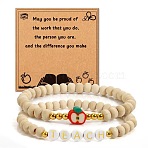 Wood Polymer Clay Beaded Bracelets, Letter & Apple, with Resin, Old Lace, Inner Diameter: 2-3/8 inch(6cm)(FS-WGA7C7B-01)