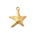 304 Stainless Steel Pendants, Ion Plating(IP), Real 18K Gold Plated, Starfish, 22.5x19.5x2mm, Hole: 2.8mm(X1-STAS-Z157-21G-03)