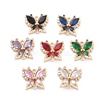 Brass Glass Connector Charms, Nickel Free, Butterfly Links, Real 18K Gold Plated, Mixed Color, 16x16x3.5mm, Hole: 1.5~1.6mm(KK-B125-08G)