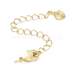 Brass Curb Chain Extender, End Chains with Lobster Claw Clasps and Heart Charms, Rack Plating, Long-Lasting Plated, Lead Free & Cadmium Free, Real 18K Gold Plated, 73mm(CU-CBAD360-17G)