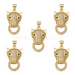 5Pcs Brass Micro Pave Clear & Green Cubic Zirconia Pendants, Nickel Free, Leopard, Real 18K Gold Plated, 25.5x14.5x6.5mm, Hole: 3x5mm(ZIRC-SZ0003-23)