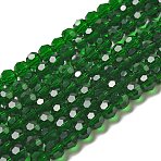 Transparent Glass Beads, Faceted(32 Facets), Round, Dark Green, 8mm, Hole: 1mm, about 65~67pcs/strand, 49~50cm(EGLA-A035-T8mm-D10)