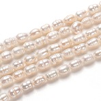 Natural Cultured Freshwater Pearl Beads Strands, Rice, Bisque, 6~8x4~5mm, Hole: 0.7mm, about 52pcs/strand, 13.39 inch(34cm)(X-PEAR-J005-60)
