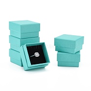 Cardboard Gift Box Jewelry Set Boxes, for Ring, Earring, with Black Sponge Inside, Square, Medium Turquoise, 5x5x3.2cm(CBOX-F004-05A)