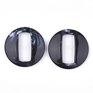 Acrylic Pendants, Imitation Gemstone Style, Flat Round, Black, 39x39.5x7mm, Hole: 1.5mm, about 112pcs/500g(OACR-S021-04A)