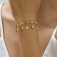 Fashionable Casual Brass Crystal Rhinestonr Tassel Multi-layer Women's Bracelets, Real 18K Gold Plated, 8-1/4 inch(21cm)(HV6415)