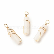 Natural White Jade Pendants, with Light Gold Tone Eco-Friendly Copper Wire Wrapped, Column, 20~21x5~5.5mm, Hole: 2.3~2.8mm(X-PALLOY-JF01453-07)