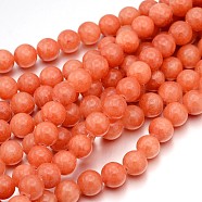 Natural Yellow Jade Beads Strands, Round, Dyed, Coral, about 10mm in diameter, hole: 1mm, about 40 pcs/strand, 16 inch(JBR10mm-34)