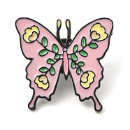 Black Alloy Brooches, Butterfly with Flower Enamel Pins for Women, Lime Green, 27.5x29x2mm(JEWB-Z015-01F-EB)