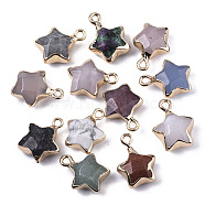 Natural & Synthetic Mixed Gemstone Pendants, with Light Gold Plated Edge and Brass Loop, Mixed Dyed and Undyed, Star, Faceted, 16~17x13x6.5mm, Hole: 1.6mm(G-N326-36)