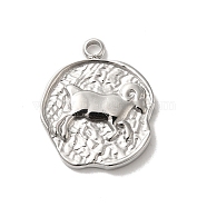 304 Stainless Steel Pendants, Textured Flat Round with Constellations Charm, Stainless Steel Color, Aries, 17x14.5x2mm, Hole: 1.8mm(STAS-B074-08P-03)