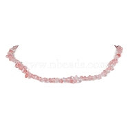 Synthetic Cherry Quartz Glass Chip Beaded Necklace, Golden, 15.94~15.98 inch(40.5~40.6cm)(NJEW-JN04616-01)