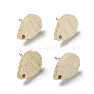 Ash Wood Stud Earring Findings, with 304 Stainless Steel Pin, Teardrop, 20x14mm, Hole: 1.8mm, Pin: 0.7mm(EJEW-TAC0021-07)