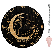 AHADEMAKER Divination Sets, including 1Pc PVC Plastic Pendulum Board, 1Pc 304 Stainless Steel Cable Chain Necklaces, 1Pc Natural Rose Quartz Stone Pendants, Moon Pattern, Board: 200x4mm(AJEW-GA0005-67I)
