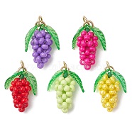 Glass Seed Beaded Grape Pendants, with Real 18K Gold Plated 304 Stainless Steel Open Jump Ring, Mixed Color, 20.5x14.5x8.5mm, Hole: 3mm(PALLOY-MZ00467)