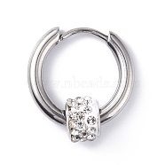 304 Stainless Steel Hoop Earrings, Zinc Alloy Rhinestone Ring Beads Earring for Women, Stainless Steel Color, 17mm, Pin: 1mm(STAS-B030-02)