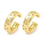 Brass Micro Pave Cubic Zirconia Cuff Earrings, Star & Moon, for Women, Real 18K Gold Plated, 17x5mm(EJEW-C104-086G)