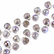 Transparent Glass Beads Strands, Top Drilled Beads, AB Color Plated, Faceted Teardrop, Violet, Teardrop: 9.5x8mm, Hole: 0.8mm, Beads: 3~4x2.5~3.5mm, about 100pcs/strand, 23.62 inch(60cm)(X-GLAA-T006-14B)
