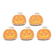 Alloy Enamel Pendants, Halloween, Cadmium Free & Lead Free, Pumpkin, Light Gold, Dark Orange, 20x20x1.5mm, Hole: 2mm(X-ENAM-Q442-014-RS)