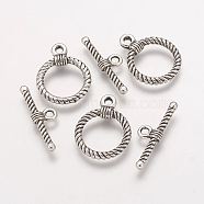 Alloy Toggle Clasps, Ring, Antique Silver, Ring: 22x17.5x3mm, Hole: 2mm, Bar: 25.5x8x3mm, Hole: 2mm(PALLOY-F178-01AS)