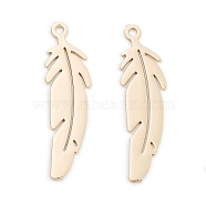 Long-Lasting Plated Brass Pendants, Feather, Light Gold, 22.5x6x0.3mm, Hole: 1mm(KK-K336-55KCG)