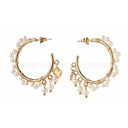 Glass Pearl Beads Stud Earrings, Half Round, Golden, 44x36x4mm, Pin: 0.8mm(X1-EJEW-TA00003)