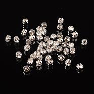 Sew on Rhinestone, Multi-strand Links, Multi-strand Links, Grade A Glass Rhinestone, with Brass Prong Settings, Garments Accessories, Square, Silver Color Plated, Crystal, 3.8~4x3.8~4mm, Hole: 1mm(The hole in the bottom is random.)(X-RB-J179-SS16-001)