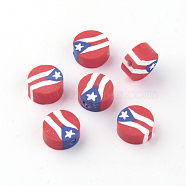 Handmade Polymer Clay Beads, Flat Round & Flag, Red, 9~10x4~5mm, Hole: 2mm(CLAY-R073-02)