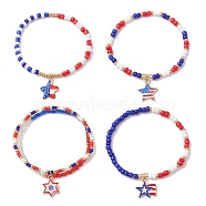 4Pcs 4 Style Glass Seed Beaded Stretch Bracelets Sets, Independence Day Bracelets with Alloy Enamel Star Charms, Mixed Color, Inner Diameter: 2 inch(5.2cm), 1Pc/style(BJEW-MZ00054)