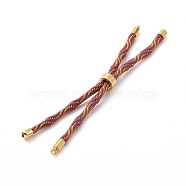 Nylon Cord Silder Bracelets, for Connector Charm Bracelet Making, with Rack Plating Golden Brass Findings, Long-Lasting Plated, Cadmium Free & Lead Free, Old Rose, 8-5/8~9 inch(22~22.8cm), 0.3cm, Hole: 2.6mm(MAK-C003-03G-21)