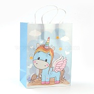 Rectangle Paper Bags, with Handles, Gift Bags, Shopping Bags, Horse Pattern, for Baby Shower Party, Light Sky Blue, 21x15x8cm(AJEW-G019-05S-03)