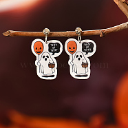 Cute Cartoon Ghost Resin Stud Earrings for Halloween Party Gift, Platinum, White, 45~60x30~26mm(OI2256-2)