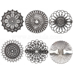 5Pcs 5 Style Vintage Flower Alloy Sweater Shawl Clips Brooches Set, Cardigan Collar Clasps Badges for Women, Antique Silver, 44~45.5x44.5x15~15.5mm, 1Pc/style(AJEW-GF0007-23)