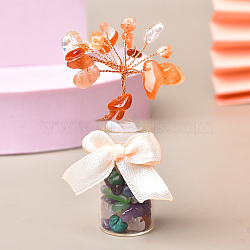 Natural Red Aventurine Chips Tree of Life Decorations, Glass Wish Bottle with Copper Wire Feng Shui Energy Stone Gift for Women Men Meditation, 70~80mm(DJEW-PW0013-19I)