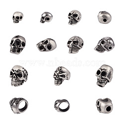 7Pcs 7 Style 304 Stainless Steel Beads, Skull, Antique Silver, 11~16x8~11x8.5~15mm, Hole: 1.5~8mm, 1pc/style(FIND-PJ0001-15)