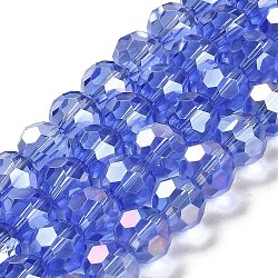 Transparent Glass Beads, 32 Facets, AB Color Plated, Round, Cornflower Blue, 10x8.5~9mm, Hole: 1.6mm, about 67pcs/strand, 23.62''(60cm)(EGLA-A035-T10mm-B14)