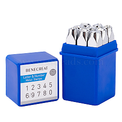 Iron Seal Stamps Set, for Imprinting Metal, Wood, Plastic, Leather, Including Number 0~9, Platinum, 64x10x10mm, 9pcs/box(AJEW-BC0005-89)