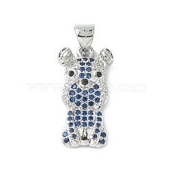 Brass Micro Pave Cubic Zirconia Pendants, Dog Charm, Platinum, 20x10.5x3.5mm, Hole: 4.5x3.5mm(ZIRC-F138-02P)