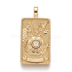 Brass Micro Pave Clear Cubic Zirconia Pendants, Real 18K Gold Plated, Tarot Card Charms, The Wheel of Fortune, The Wheel of Fortune X, 30x15x4mm, Hole: 3~4mm(X-ZIRC-Z004-01H)